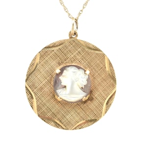 Estate Cameo Charm Vintage 14K Solid Yellow Gold Carved White on Black Cameo Holiday Gift