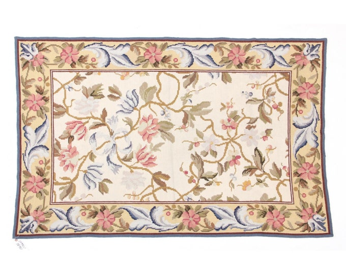 Estate Handmade Rug Vintage Hand Stitched Continental Area Rug Carpet 5 Feet 9 Inches Long by 3 Feet 11 Inches Wide Holiday Gift