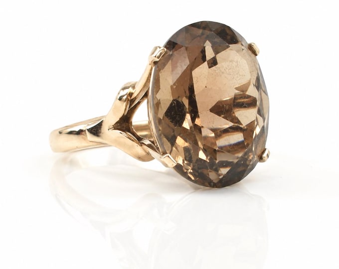 Vintage Oval Smoky Quartz Ring, 14K Yellow Gold, Size 5.75