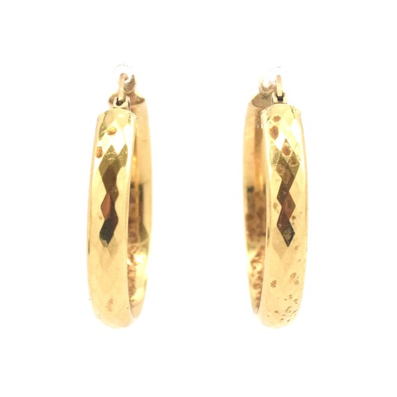 Estate Gold Hoops 14K Solid Yellow Gold Faceted H… - image 3