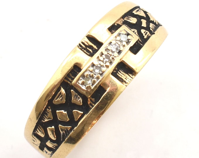 14K Solid Yellow Gold Natural Diamonds Gift Band Signed FIRE-LITE Vintage Estate Over 5 Grams Size 10.75 Men Women Unisex Gift