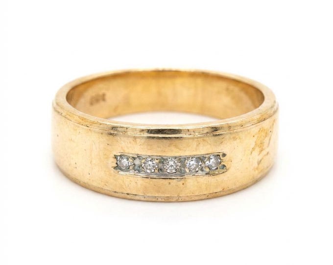 Estate 14K Solid Yellow Gold 5 Genuine Diamonds Wedding Band 3.5 Grams Size 4.75 Holiday Gift