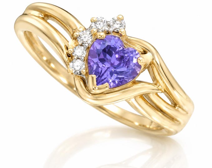 14K Gold Heart Tanzanite Ring Diamond Accents Size 8 Estate December Birthstone