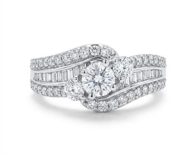 Estate 14K White Gold Diamond Ring, 1.24 Carats, Size 6.75
