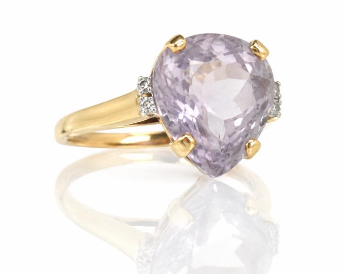 Vintage 14K Lavender Amethyst Diamond Cocktail Ring Pear Cut Size 8.5