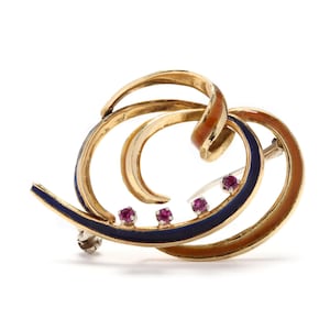 Estate Ruby Brooch Vintage 18K Solid Yellow Gold Natural Rubies Enamel Pin July Birthstone Holiday Gift