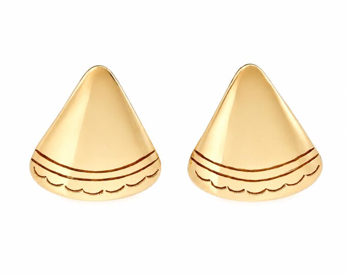 Vintage 18K Gold Sculptural Mid-Century Geometric Omega Back Earrings 1970s Statement