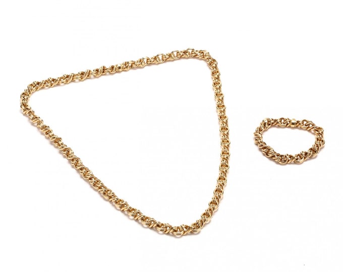 Magnificent Estate Necklace and Bracelet Vintage 18K Solid Yellow Gold Convertible Suite Signed Fox's Germany Holiday Gift