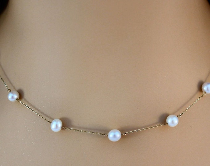 Estate Pearl Necklace Vintage 10K Solid Yellow Gold 6 MM Pearls Rolo Chain 16.75 Inches Long Grams Signed Jacmel Holiday Gift