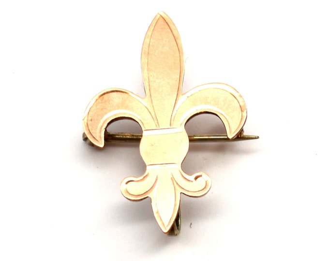 10K Solid Yellow Gold Fleur de Lis Brooch Pin Antique Estate Chatelaine Signed Over 3 Grams Holiday Gift