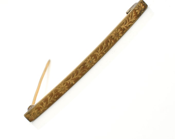 Antique Gold Pin Victorian 9K Solid Yellow Gold Floral Bar Pin Over 2 Inches Long Holiday Gift