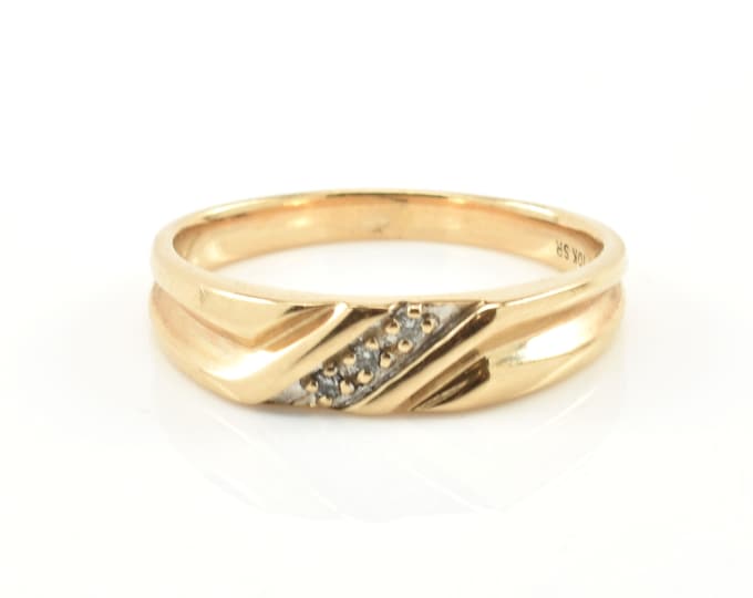 Estate Diamond Ring Vintage 10K Solid Yellow Gold Natural Diamonds .03 Carat Total Weight Size 8.75 Holiday Gift