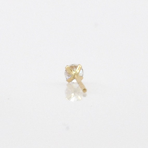 14K Solid Yellow Gold Cubic Zirconia Earring Sing… - image 3