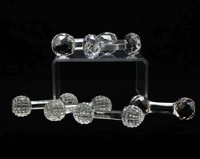 Clear Cut Glass Barbell Knife Rests Long Group of 6 Holiday Gift