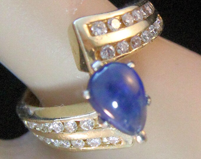 Estate 14K Yellow Gold Genuine Sapphire & Diamonds Ring 2.6 Carats Total Weight 5.9 Grams Size 4.5 September Birthstone Holiday Gift