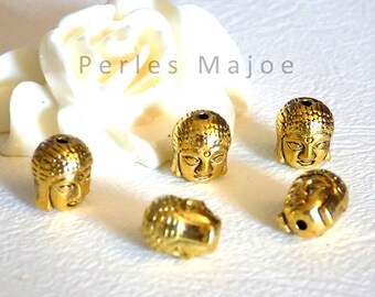 Lot de 10 perles tête de bouddha en métal couleur argent antique 11x9x8 mm