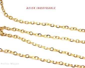 5 meters of stainless steel chain, gold color, ion plating, welded links, link dimensions 3 x 2 mm