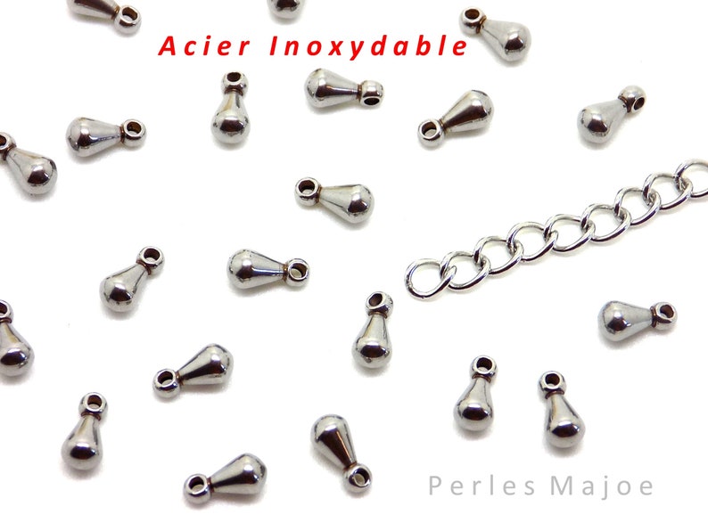 10 breloques goutte pour chaînette d'extension en acier inoxydable image 1