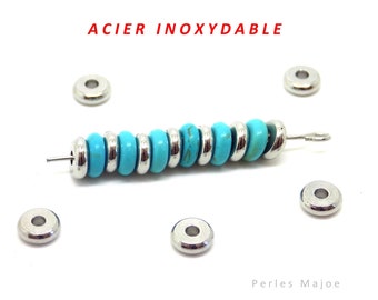 perles rondelles en acier inoxydable, intercalaires, dimensions 6 x 2 mm, lot de 10