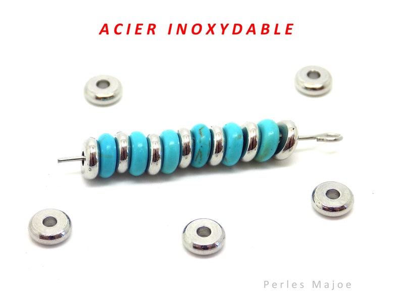 perles rondelles en acier inoxydable, intercalaires, dimensions 6 x 2 mm, lot de 10 image 1