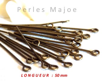 20 tiges clous oeil couleur bronze longueur 50 mm -