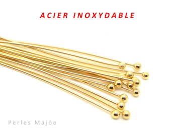 20 varillas de rótula en acero inoxidable 304, color dorado, dimensiones 40 x 0,7 mm