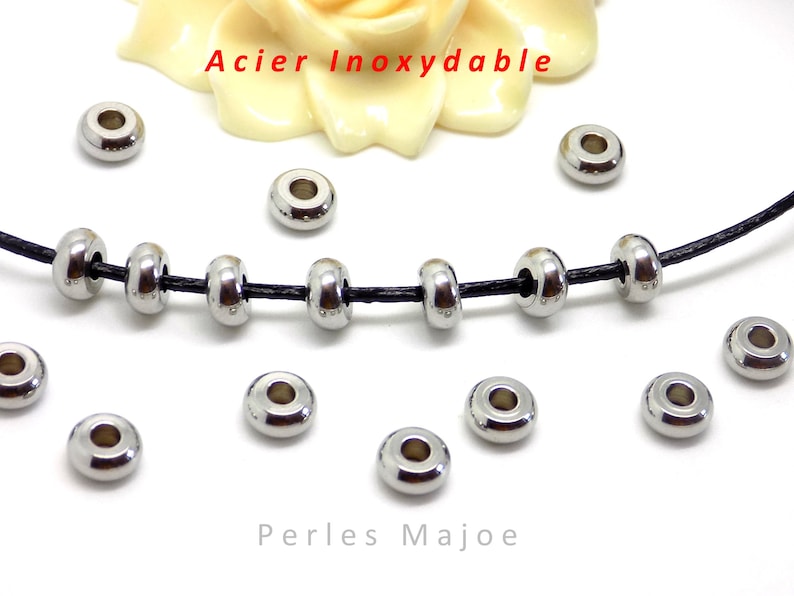 20 perles intercalaires rondelles en acier inoxydable dimensions 6 x 3 mm image 1