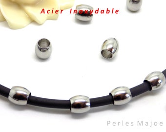 10 perles en acier inoxydable forme baril dimensions 6 x 6 mm