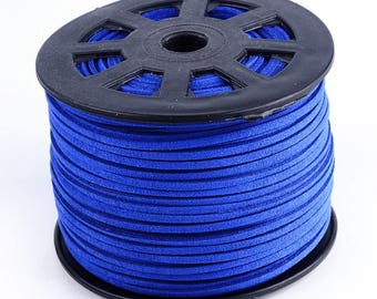 1 mètre de cordon de suédine plat couleur bleu 3 mm