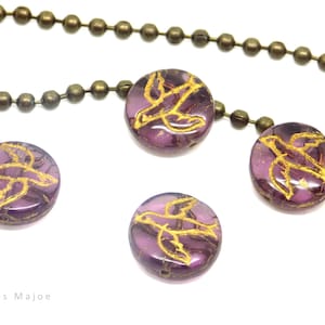 Tjeckiska pärlfåglar, graverade, pressat glas, genomskinligt, lila, antikbrons, 12 mm, set om 4