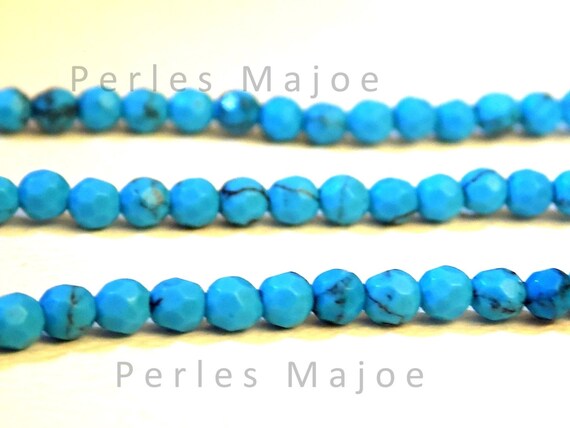 10 Perles Turquoise Synthétiques Facettées 8mm - Boules Bleu Turquoise, Pour Création De Bijoux
