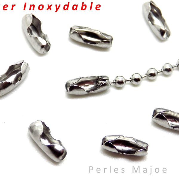 20 connecteurs fermoirs pour chaîne boule en acier inoxydable dimensions : 9 x 3 x 2.4 mm