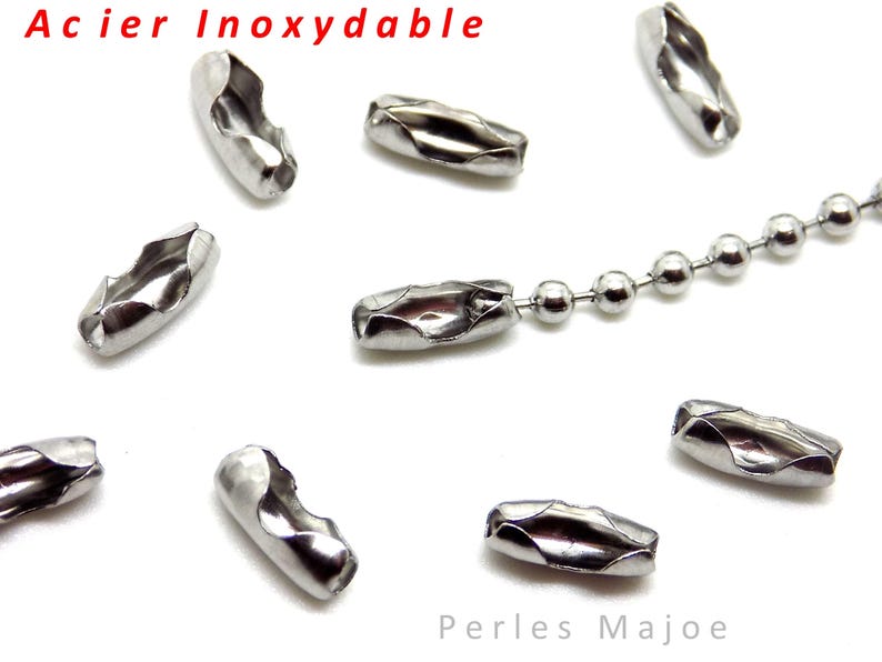 20 connecteurs fermoirs pour chaîne boule en acier inoxydable dimensions : 9 x 3 x 2.4 mm image 1