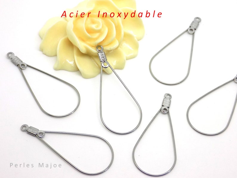 6 supports boucle d'oreilles créoles gouttes en acier inoxydable dimensions 38 x 17 mm image 1