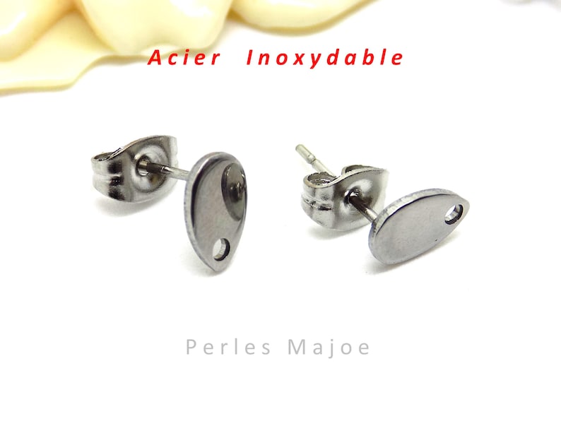 4 supports boucle d'oreilles puces forme ovale en acier inoxydable dimensions 8 x 5 mm image 1