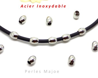 10 perles en acier inoxydable forme baril dimensions 7 x 6 mm