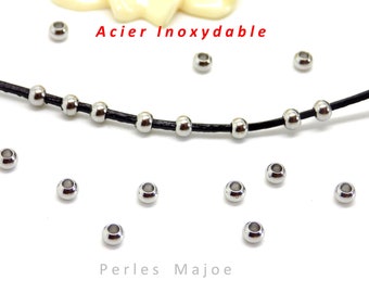 30 perles intercalaires rondes en acier inoxydable dimensions 3 x 2 mm