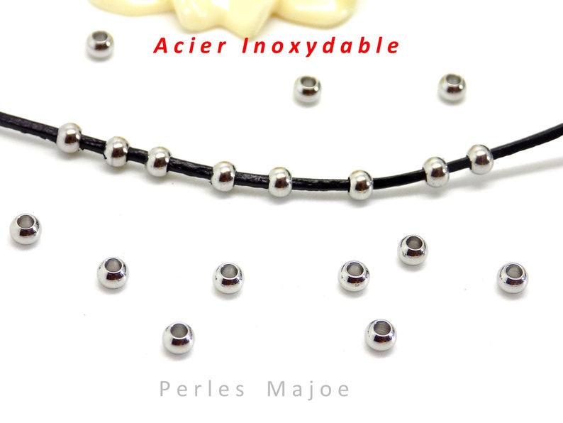 30 perles intercalaires rondes en acier inoxydable dimensions 3 x 2 mm image 1