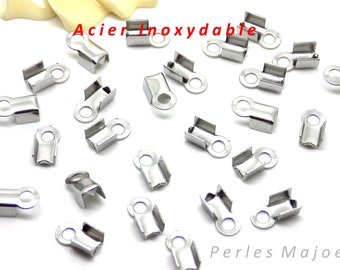 20 embouts pour cordon en acier inoxydable dimensions 8 x 4 mm