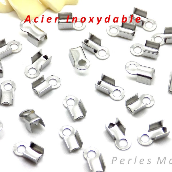 20 embouts pour cordon en acier inoxydable dimensions 8 x 4 mm