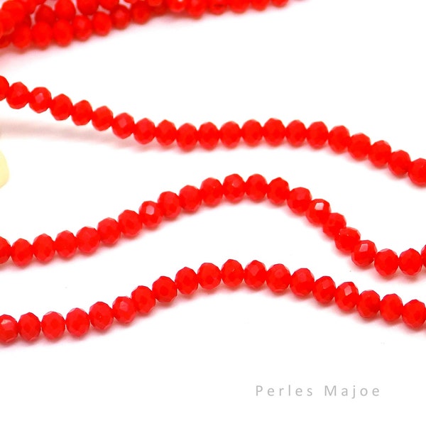 perles en cristal opaque rondelles à facettes rouge dimensions 3 x 2 mm vendues par lot de 20 / 60 pcs