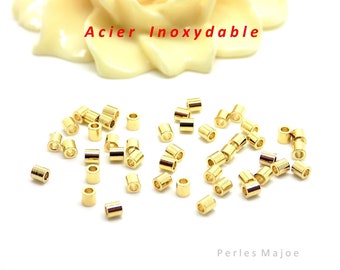 50 perles intercalaires colonnes en acier inoxydable couleur or dimensions 2 x 2 mm