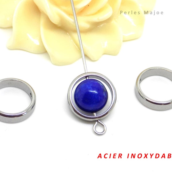 cadres pour perles, acier inoxydable, ronds, diamètre 12 mm, lot de 4