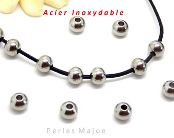 10 perles rondes en acier inoxydable dimensions 6 x 4.8 mm