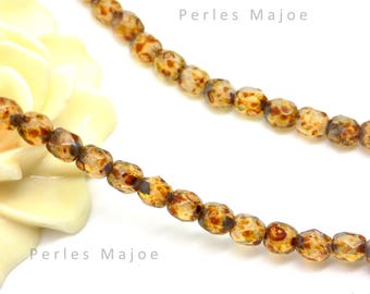 perles tchèques à facettes, ovales, verre pressé, translucide, tons ambre, marron, 4 mm, lot de 20