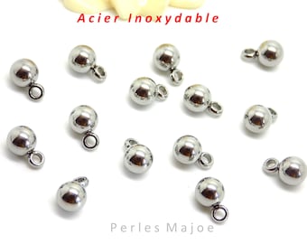 10 breloques rondes boules en acier inoxydable 7.5 x 5 mm