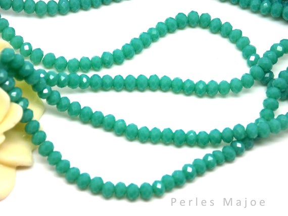 60 perles en cristal opaque rondelles à facettes vertes dimensions 3 x 2 mm