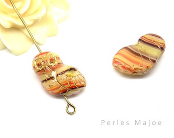 perles tchèques chouette hiboux verre pressé divers tons marrons/orange/blanc/rouge patine or antique 17 x 15 mm lot de 2