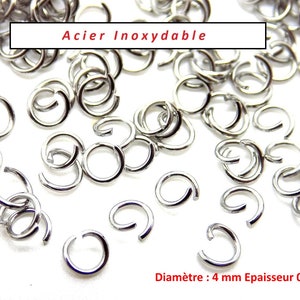 100 öppna hoppringar i rostfritt stål, 4 mm diameter, 0,8 mm tjocklek