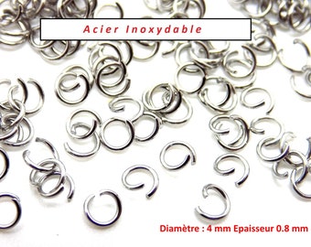 100 anillos de unión abiertos en acero inoxidable diámetro 4 mm espesor 0,8 mm